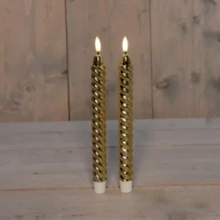 Anna's Collection LED dinerkaarsen - 2x -goud - 25 cm - swirl