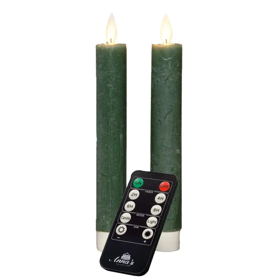 Anna's Collection LED dinerkaarsen - 2x st - jade groen - 18 cm