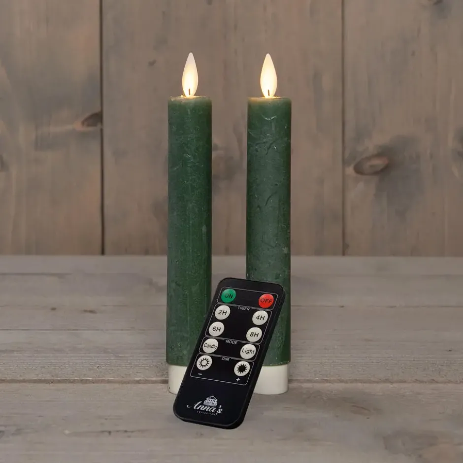 Anna's Collection LED dinerkaarsen - 2x st - jade groen - 18 cm