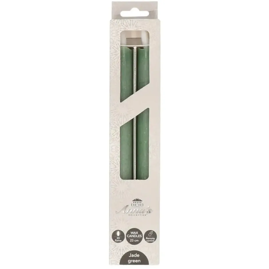 Anna's Collection LED dinerkaarsen - 2x - jade groen - 23 cm