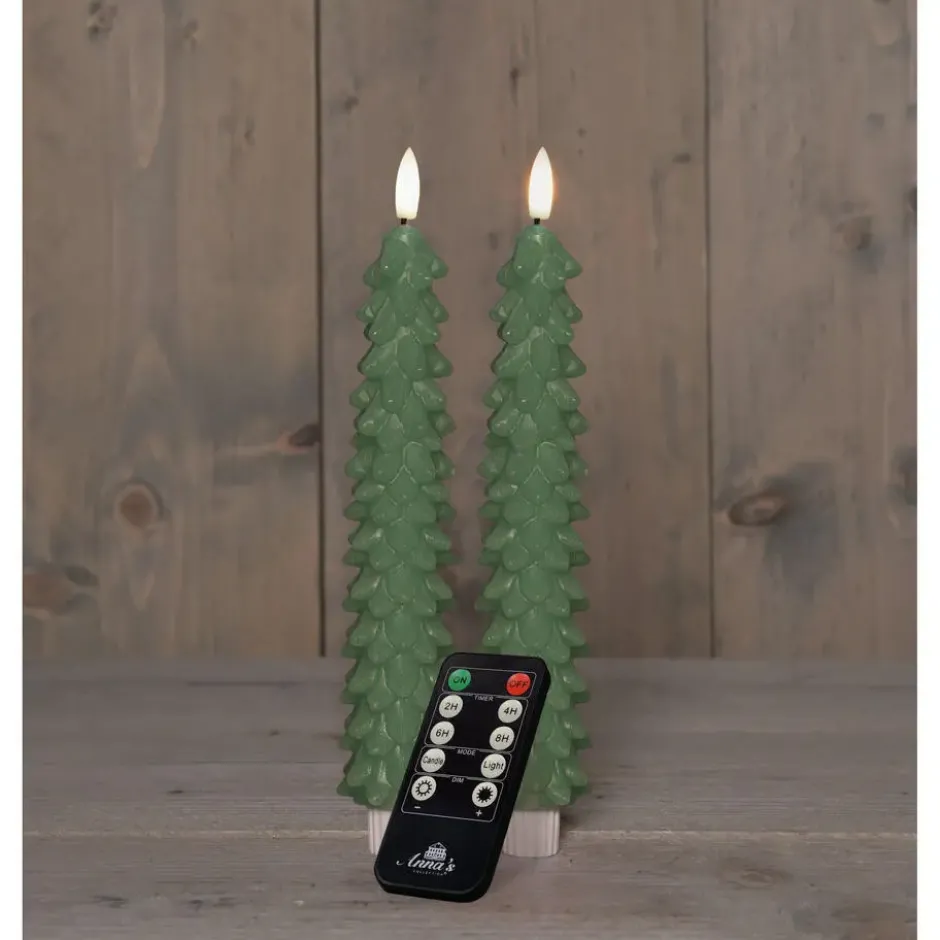 Anna's Collection LED dinerkaars - 2x - groen - kerstboom - 23 cm