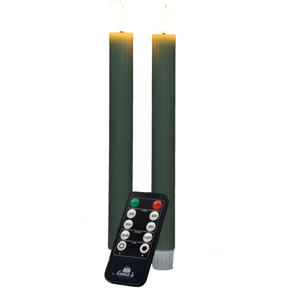 Anna's Collection LED dinerkaarsen - 2x - jade groen - ribbel