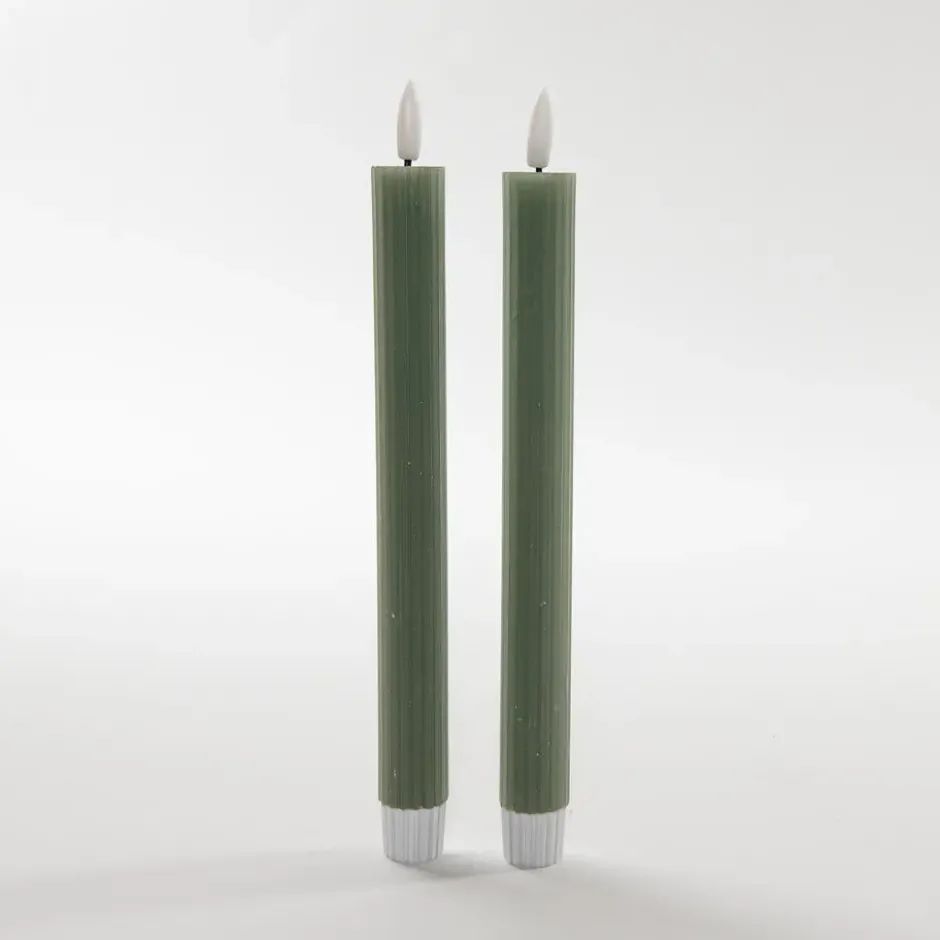 Anna's Collection LED dinerkaarsen - 2x - jade groen - ribbel