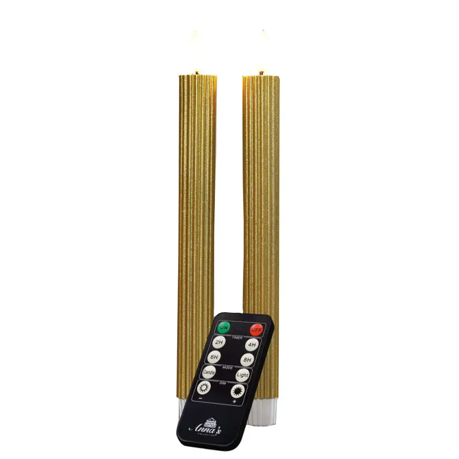 Anna's Collection LED dinerkaarsen - 2x - goud - ribbel