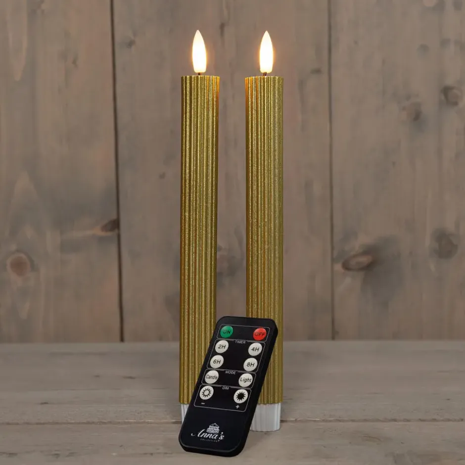 Anna's Collection LED dinerkaarsen - 2x - goud - ribbel