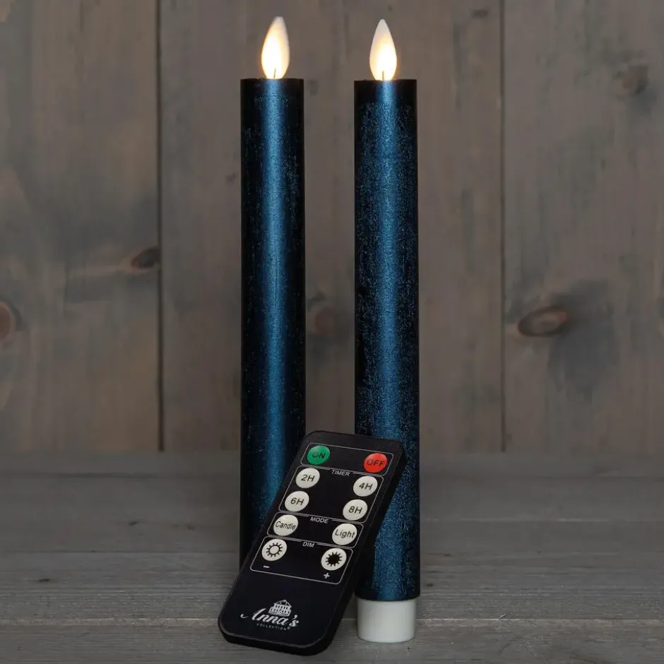 Anna's Collection LED dinerkaarsen - 2x - metallic blauw - 23 cm