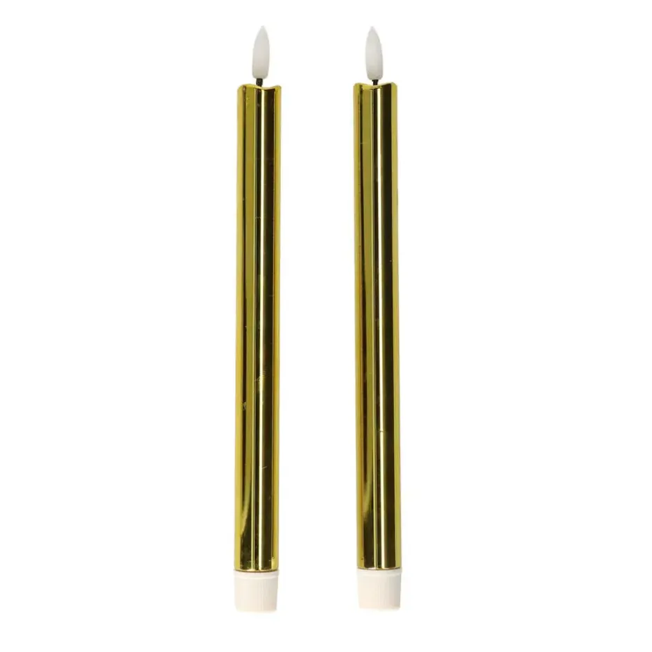 Anna's Collection Led dinerkaarsen - 2x - goud glimmend - 25 cm