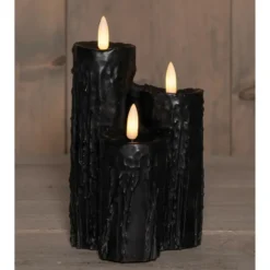 Anna's collection LED druipkaarsen set - 3x - zwart - 16 x 11 cm
