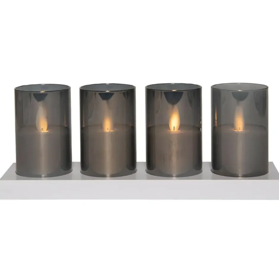 Anna's Collection LED kaarsen in glas -4x - grijs -oplaadstation