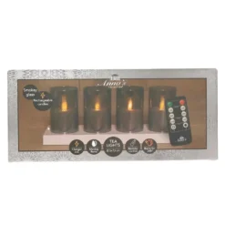 Anna's Collection LED kaarsen in glas -4x - grijs -oplaadstation