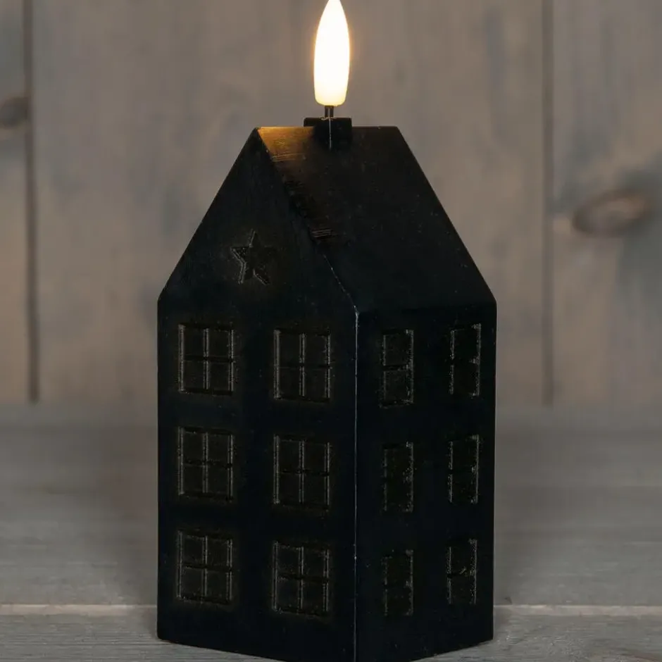 Anna's Collection LED kaars huisje - zwart - H15 cm - timer