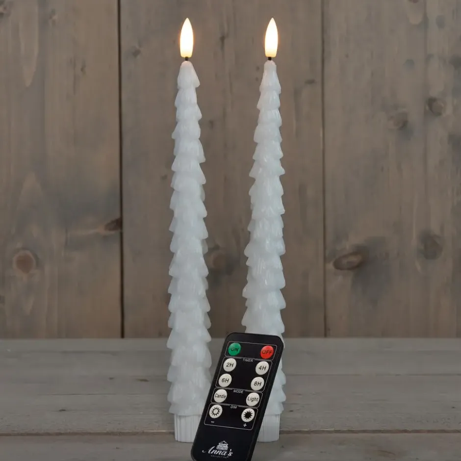 Anna's Collection LED kerstboom dinerkaarsen - 2x - wit - 27 cm