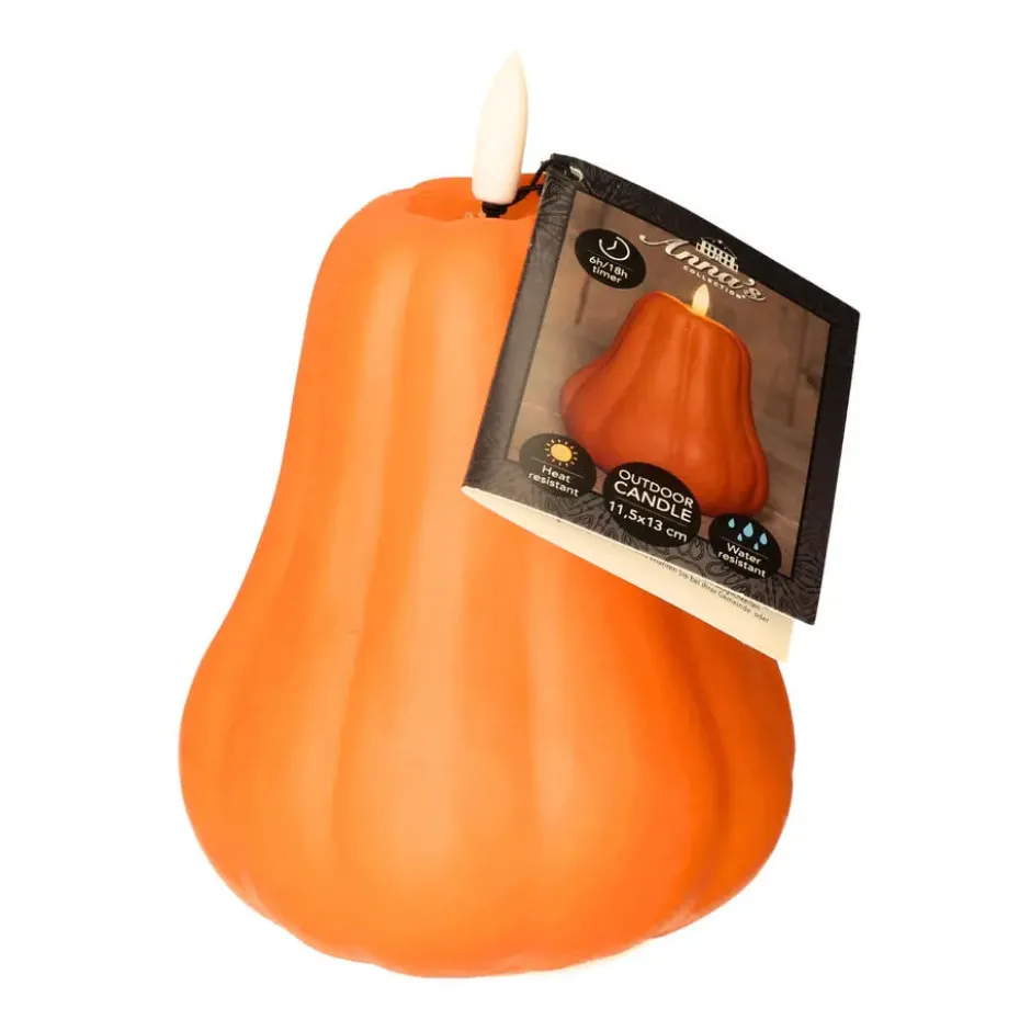 Anna's Collection LED pompoen kaars - oranje - D13 x H11 cm