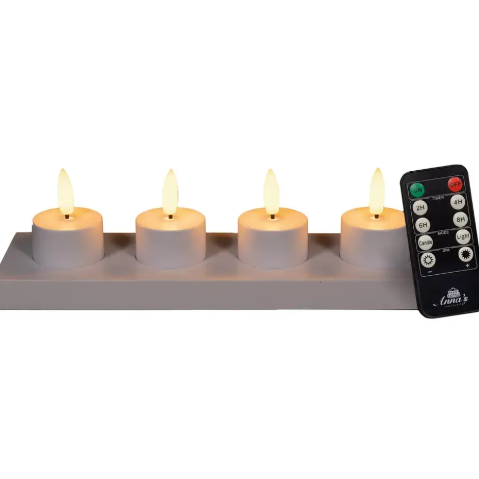 Anna's Collection Oplaadbare LED theelichtjes - 4x - wit -H5 cm