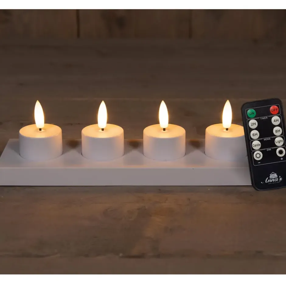 Anna's Collection Oplaadbare LED theelichtjes - 4x - wit -H5 cm