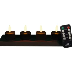 Anna's Collection Oplaadbare LED theelichtjes - 4x - zwart -H5 cm