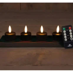 Anna's Collection Oplaadbare LED theelichtjes - 4x - zwart -H5 cm