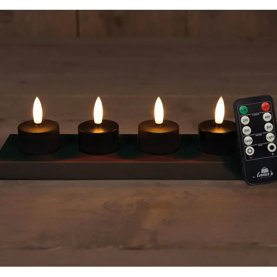 Anna's Collection Oplaadbare LED theelichtjes - 4x - zwart -H5 cm