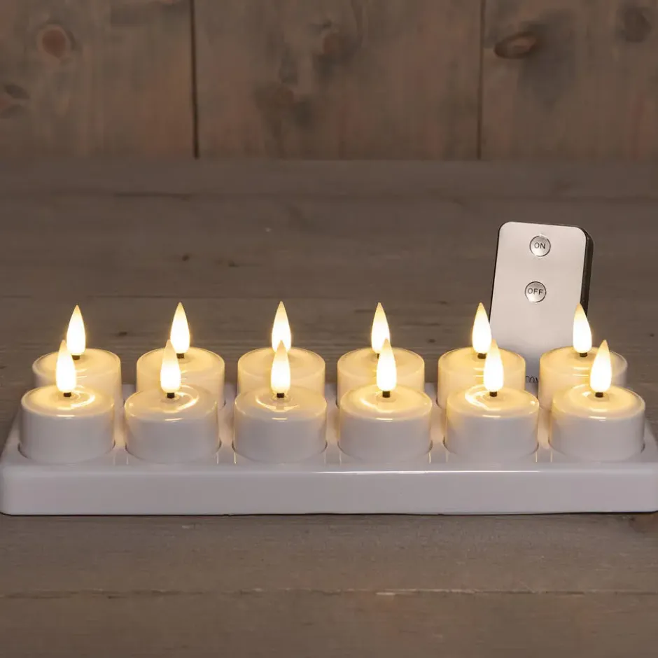 Anna's Collection Oplaadbare LED theelichtjes - 12x - wit - 5 cm