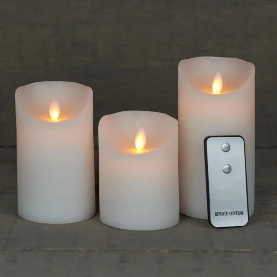 Anna's Collection Stompkaarsen - 3x - wit - LED kaarsen