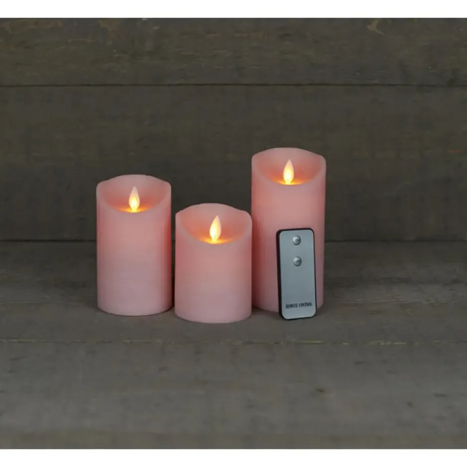 Anna's Collection Stompkaarsen - 3x - roze - LED kaarsen