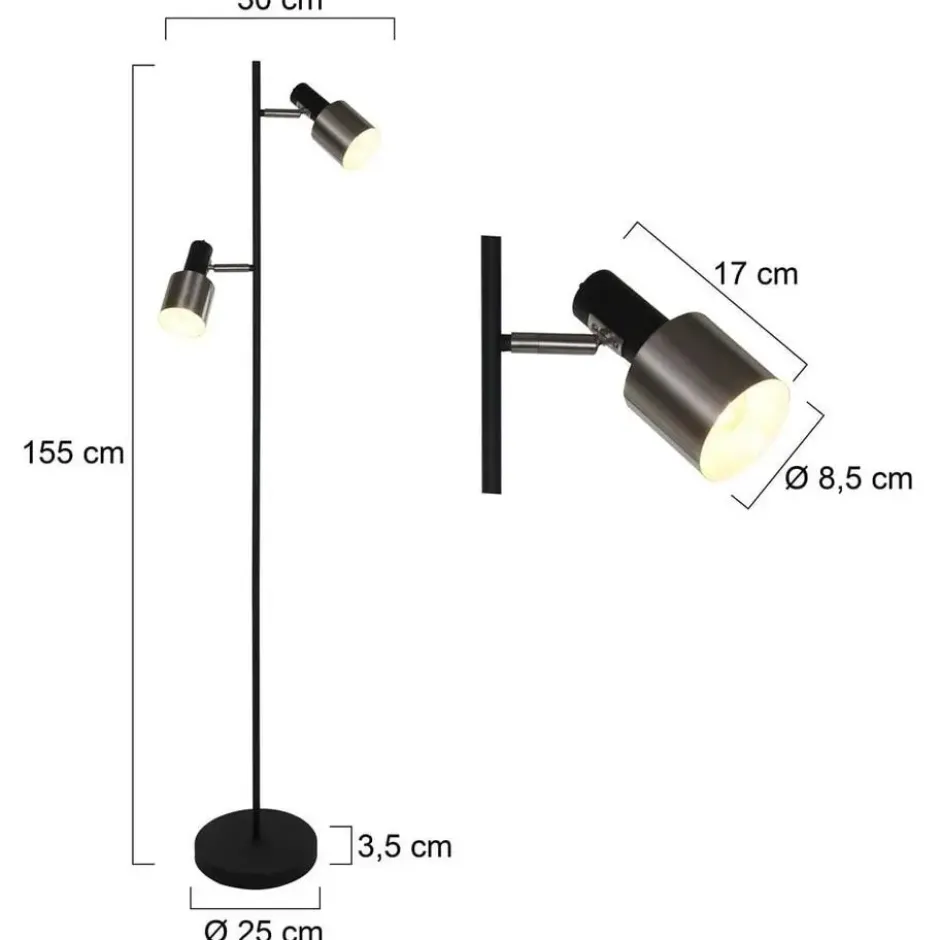 Anne Light & home Vloerlamp fjorgard - 2 lichts - zwart - 25x155 cm