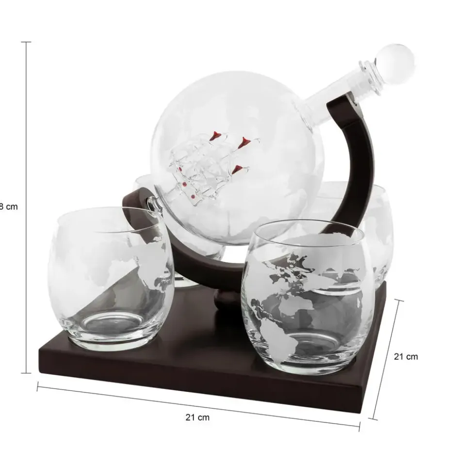Aretica Luxe Whiskey Karaf wereldbol met 4 glazen