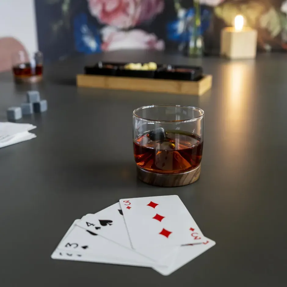 Aretica Whiskey glas met houten onderzetter - Bruin - set van 2