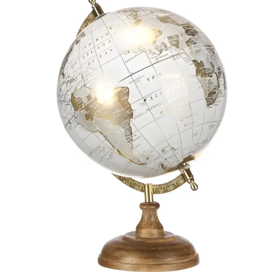 Arte R Decoratie Wereldbol - wit - houten voet - D21 x H31 cm