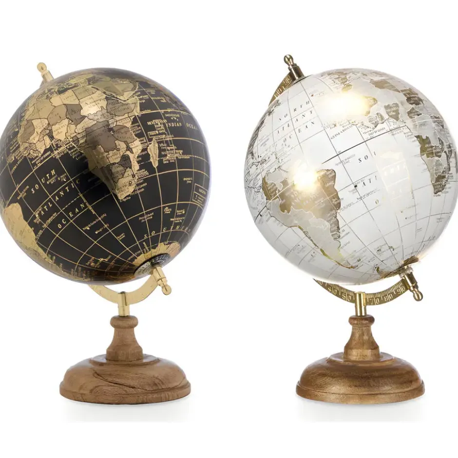 Arte R Decoratie Wereldbol - wit - houten voet - D21 x H31 cm
