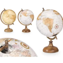 Arte R Decoratie Wereldbol - wit - houten voet - D21 x H32cm