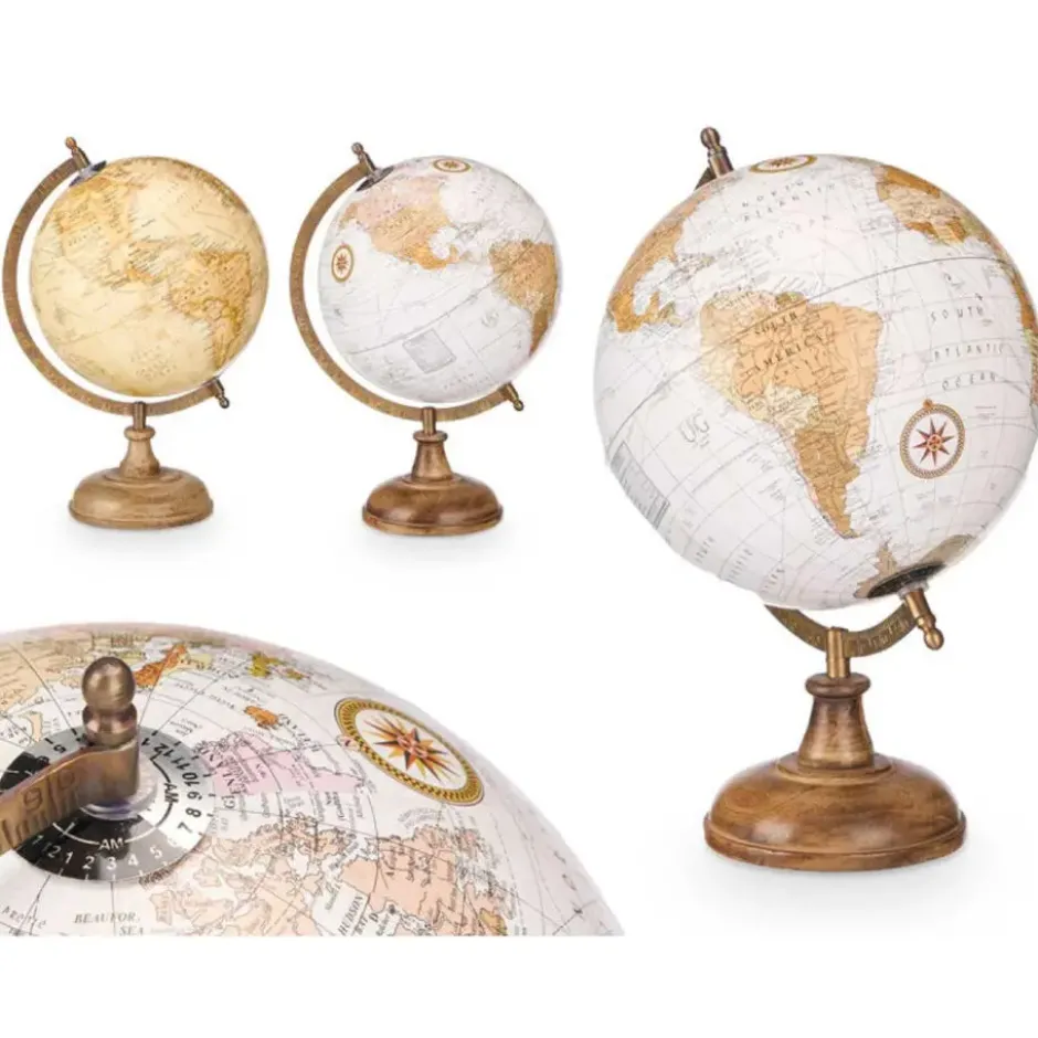 Arte R Decoratie Wereldbol - wit - houten voet - D21 x H32cm