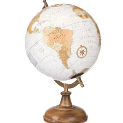 Arte R Decoratie Wereldbol - wit - houten voet - D21 x H32cm