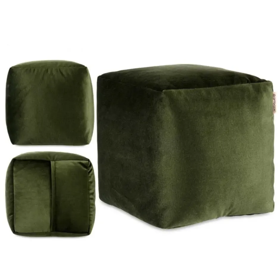 Arte Regal Poef - fluweel - donkergroen - 30 x 30 cm - vierkant