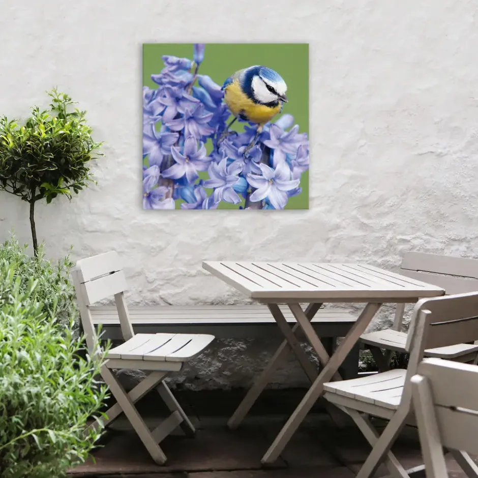 Art for the Home Buitencanvas Vogel op een bloem 70x50cm