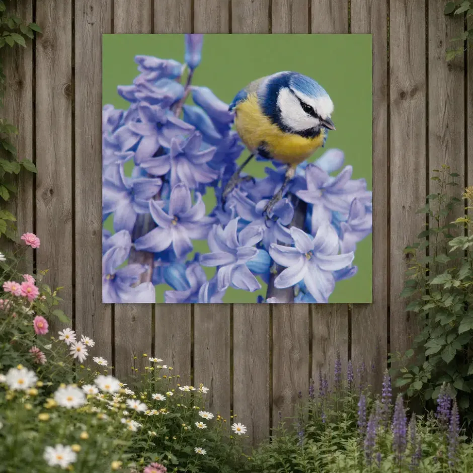 Art for the Home Buitencanvas Vogel op een bloem 70x50cm