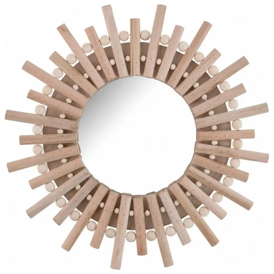 Arti Casa wandspiegel zonnetje - hout - D30 cm - wand decoratie