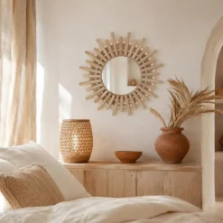 Arti Casa wandspiegel zonnetje - hout - D30 cm - wand decoratie