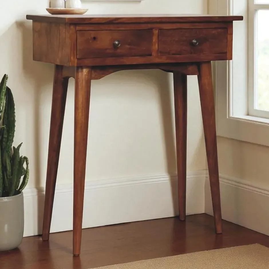 Artisan Furniture Massief Houten Halconsole, 2 Laden, Donkerbruin