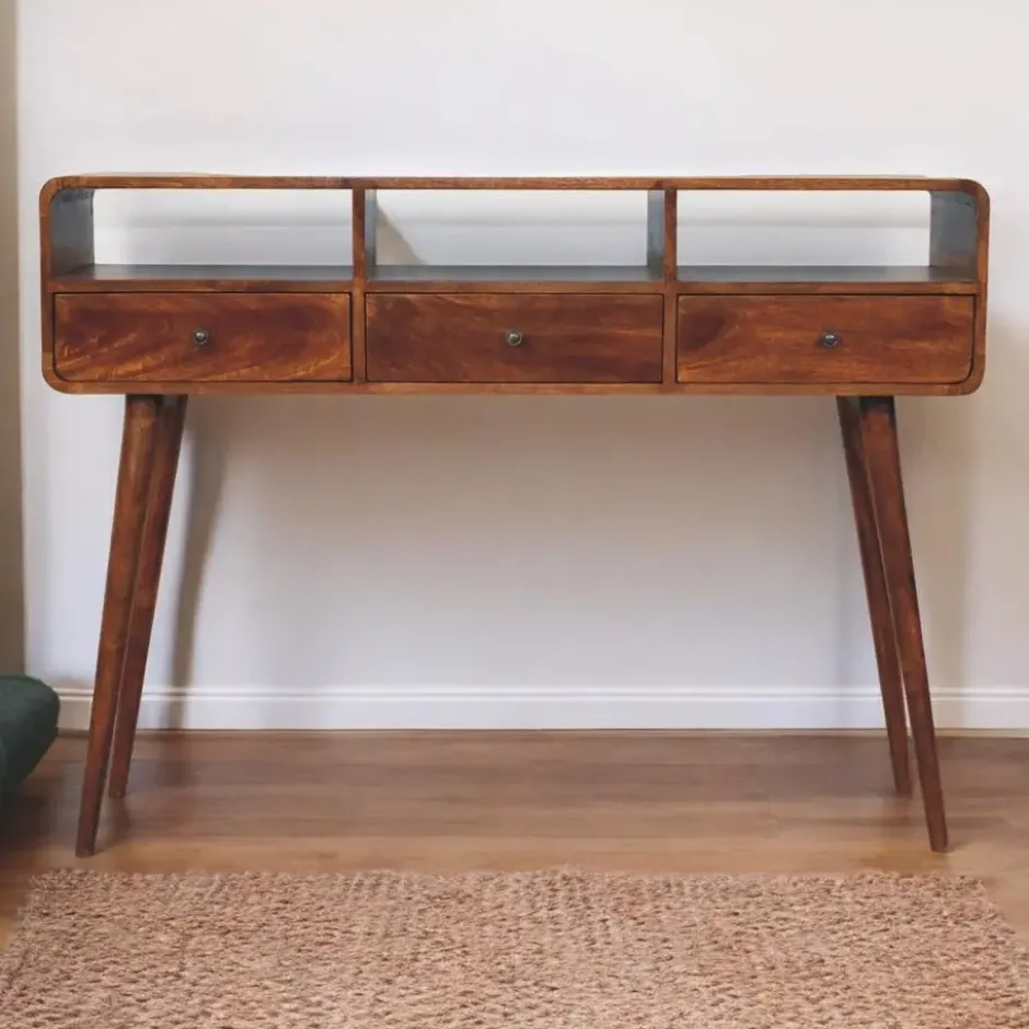 Artisan Furniture Massief Hout Triple Curved Chestnut Consoletafel