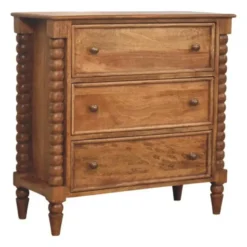 Artisan Furniture Massief Hout Spindel Kast, 3 Lades, Beige