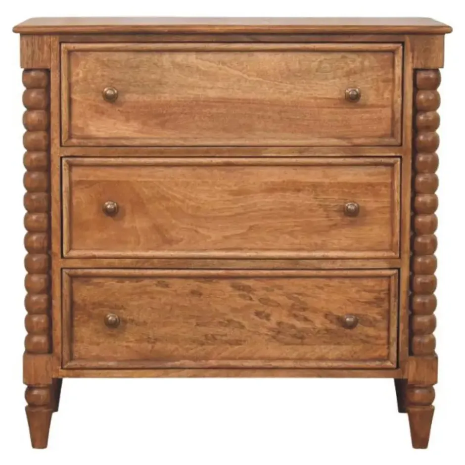 Artisan Furniture Massief Hout Spindel Kast, 3 Lades, Beige