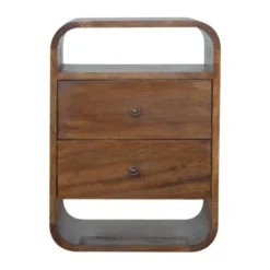 Artisan Furniture Massief Hout Chestnut Gebogen Nachtkastje met 2 Lades
