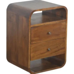 Artisan Furniture Massief Hout Chestnut Gebogen Nachtkastje met 2 Lades