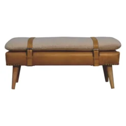 Artisan Furniture Massief hout Bouclé buffelhuid bruin leren bank