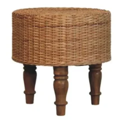 Artisan Furniture Massief Houten Regency Ronde Gevlochten Kruk, Beige Kleur