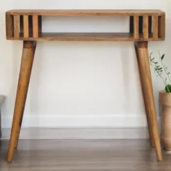 Artisan Furniture Massief Mangohouten console met latten, eikenlook