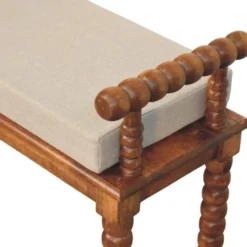 Artisan Furniture Massief Mangohouten Spindle bank met amber linnen