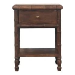Artisan Furnitur Massief Houten Bamboe Gegraveerd Nachtkastje, 1Lade, 1 Open Vak