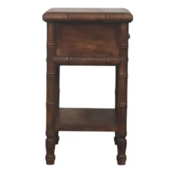 Artisan Furnitur Massief Houten Bamboe Gegraveerd Nachtkastje, 1Lade, 1 Open Vak